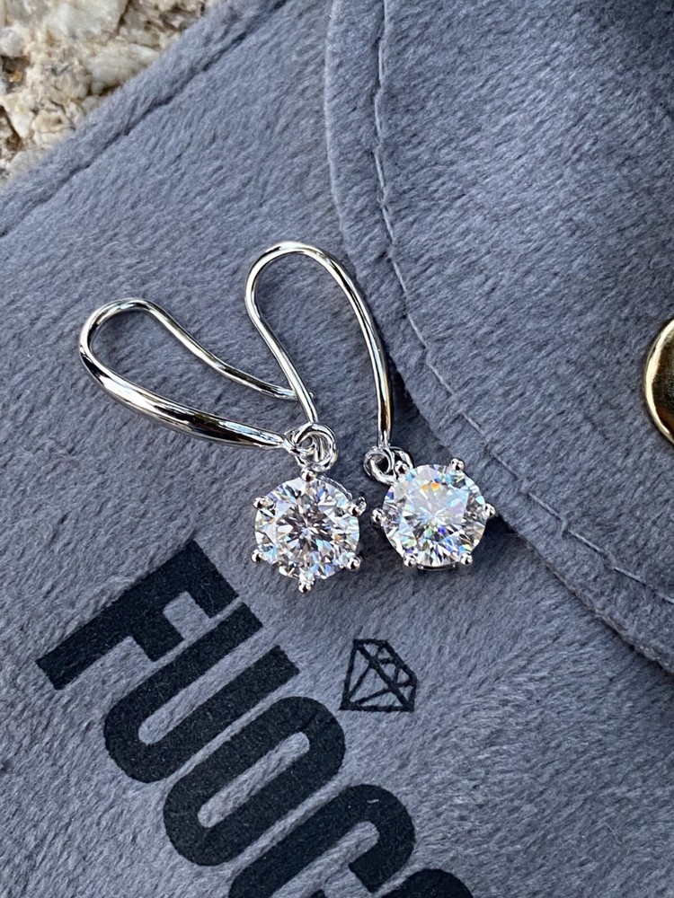 1ct Moissanite Drop Earrings in Sterling Silver & White Gold Plated with Certificate