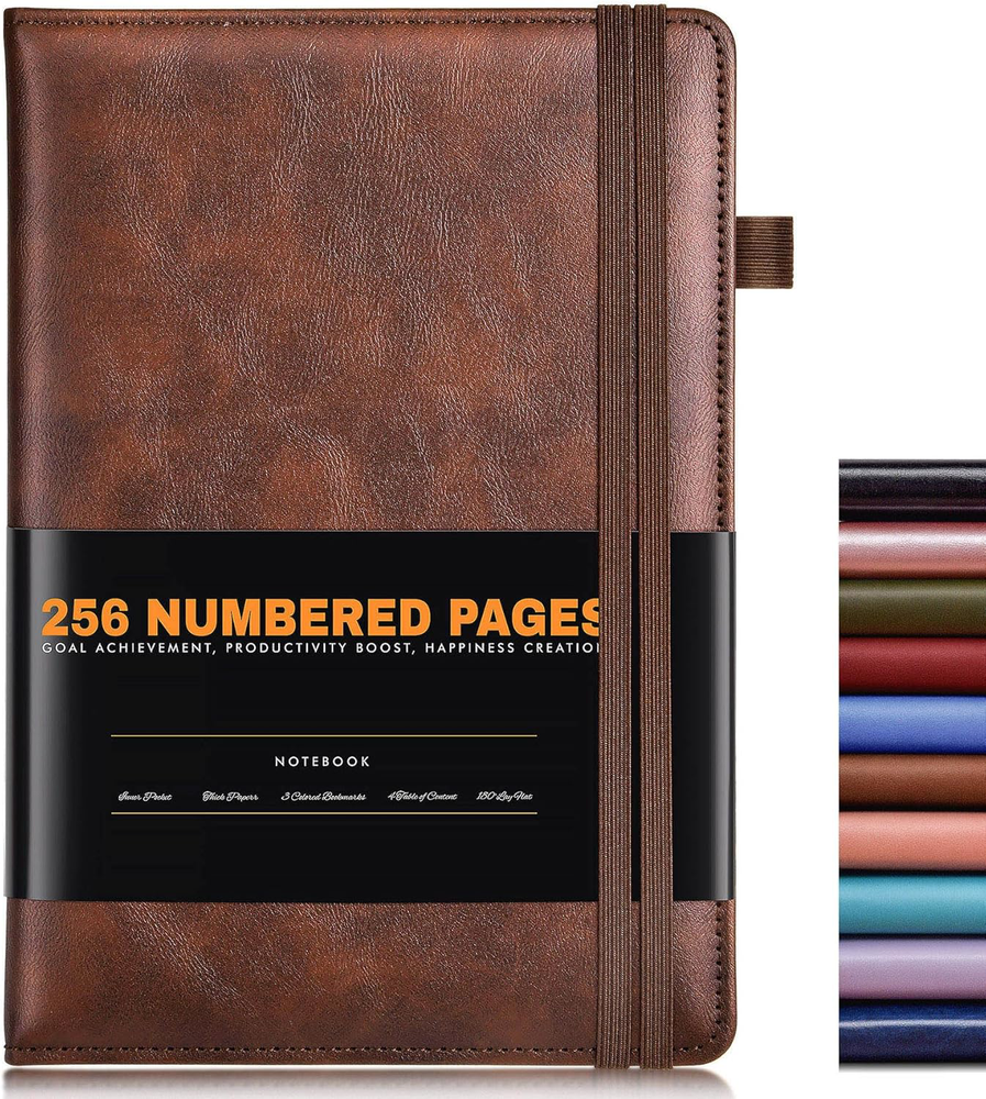 A5 Brown Lined Hardcover Journal with 256 Numbered Pages