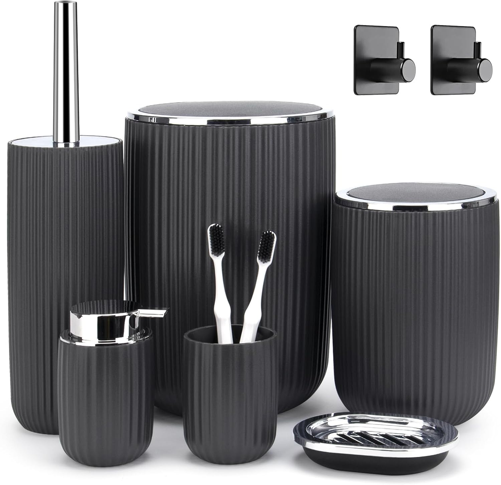 8-Piece Grey Modern Bathroom Accessory Set with Sleek Design