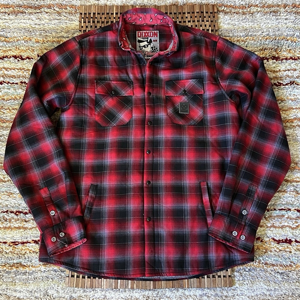 Dixxon Johnny Sherpa Flannel Shirt Jacket in Red Black Plaid XLT Tall Size