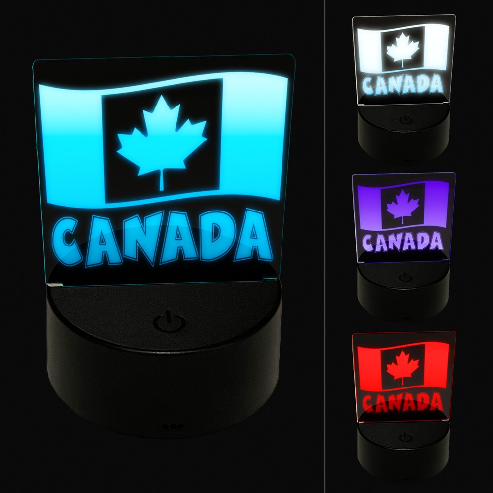 Canada with Waving Flag Cute 3D Illusion LED Night Light Sign Lamp