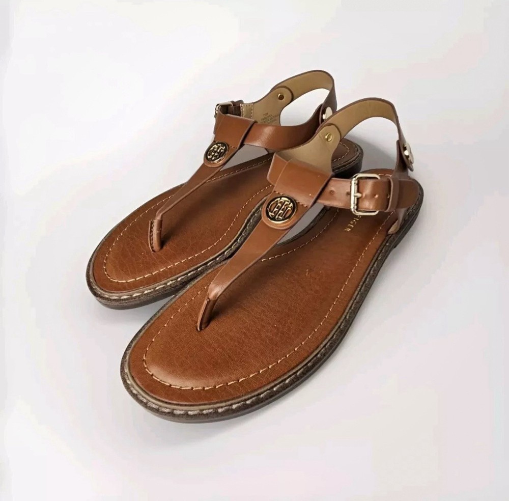 Tommy Hilfiger Womens Brown Leather Sandals Size 6.5 Brand New
