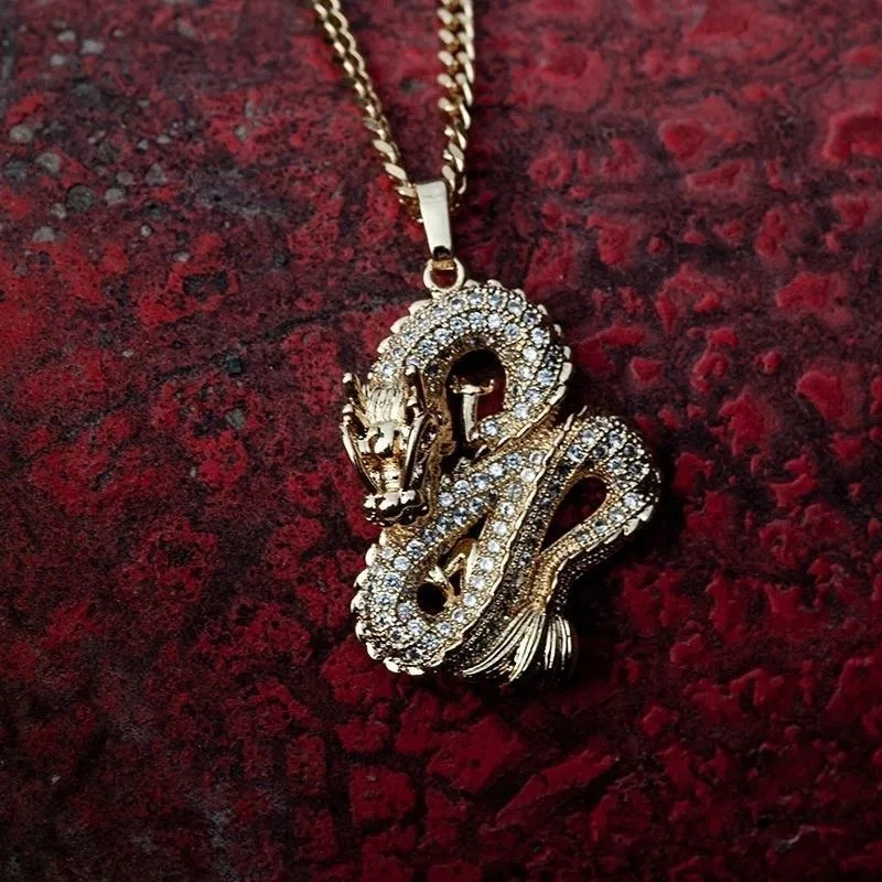Gold-Plated Dragon Pendant - Elegant CZ Stone Design