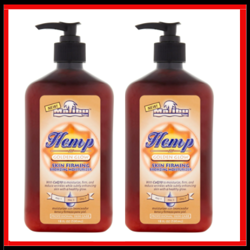 2 Pack Malibu Tan Hemp Golden Glow Bronzing Moisturizer with Skin Firming, 18 oz