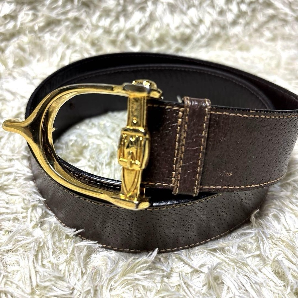 Vintage Gucci Brown Leather Belt with Gold Logo Hardware Authentic From Japan RIN