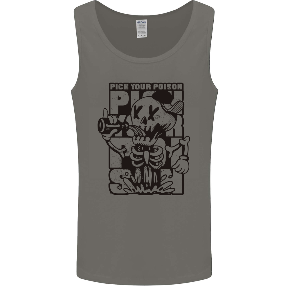 Pick Your Poison Beer Alcohol Skeleton Skull Mens Vest Tank Top