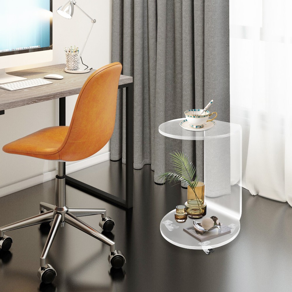 Clear Acrylic 2-Tier Modern Nightstand with Wheels 66 lb Capacity