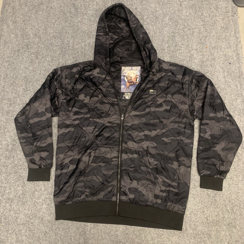 Black Rifle Coffee Company Men’s Camo  Hoodie Quilted Sweatshirt Sz XL FULL ZIP