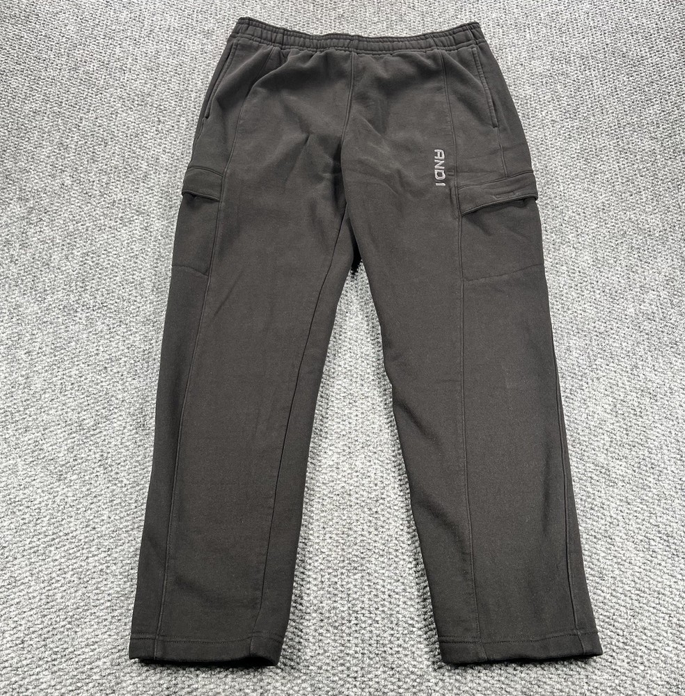 Vintage And 1 Cargo Sweat Pants Men's Large Black With Pockets Wide Y2K