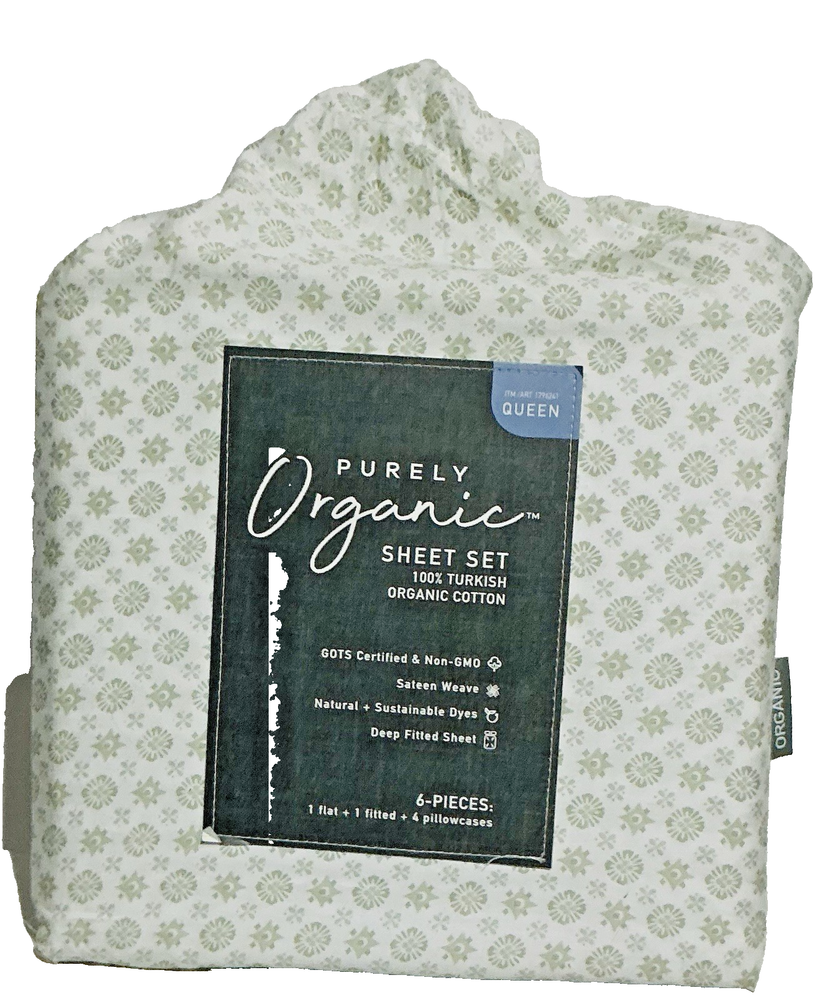 Purely Organic 300 Thread 6-piece 100% Organic Cotton Sheet Set - Queen- Sierra