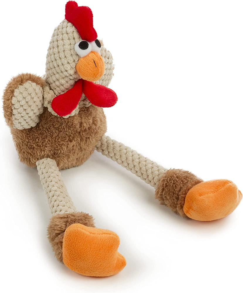 Checkers Skinny Rooster Squeaky Plush Dog Toy, Chew Guard Technology Brown Small