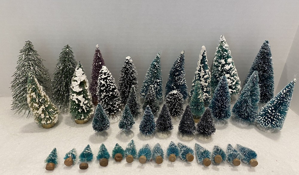 Dept 56 & Lemax Lot Of 39 Trees 1-1/2”-5.5” Good Used Cond, Snow Flecked