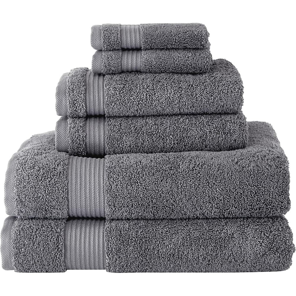 CTT - 6 Pcs Turkish Cotton Towel Set, Includes 2 Bath Grey