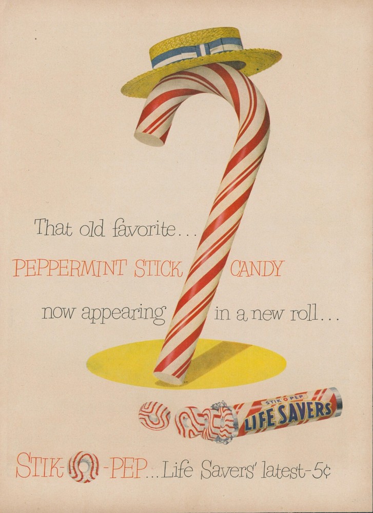 1950 Life Savers Candy Cane Straw Hat Peppermint Stick O Pep Vtg Print Ad L11