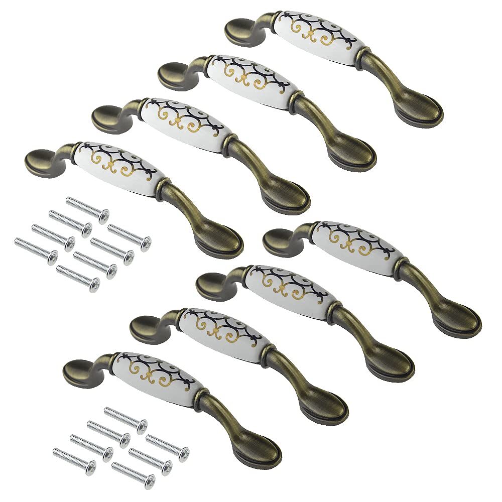 8 PCS Ceramic Drawer Pulls Handle 3 3/4(96mm) Vintage Cabinet Pull Handle for...