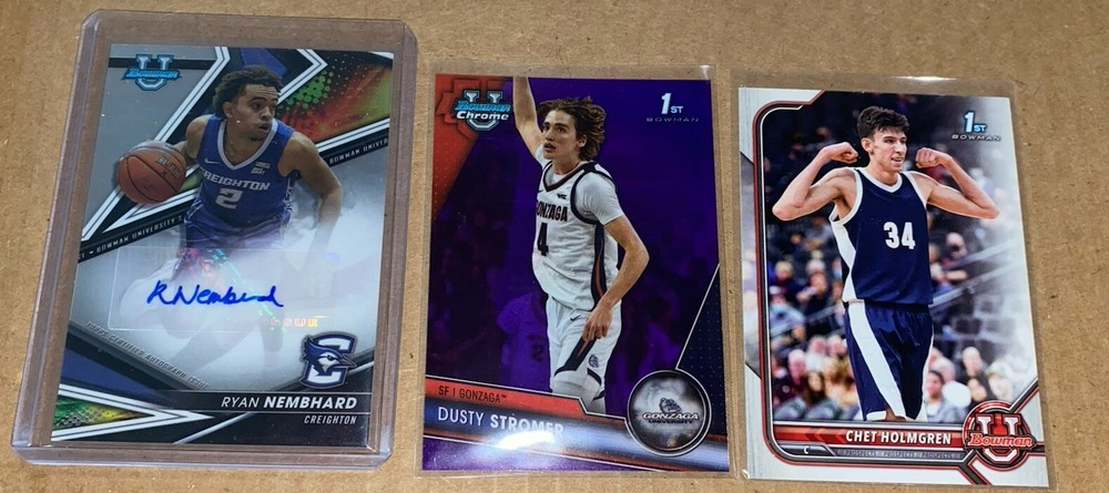 Ryan Nembhard Bowman U Auto + Dusty Stromer 1st Purple /399 + Chet Holmgren 1st