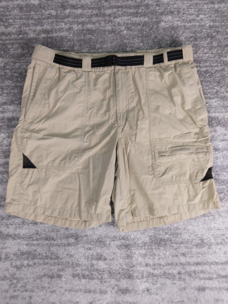 LL Bean Swim Shorts Men's Large Tan Swift River Belted Lined Trunks Outdoor