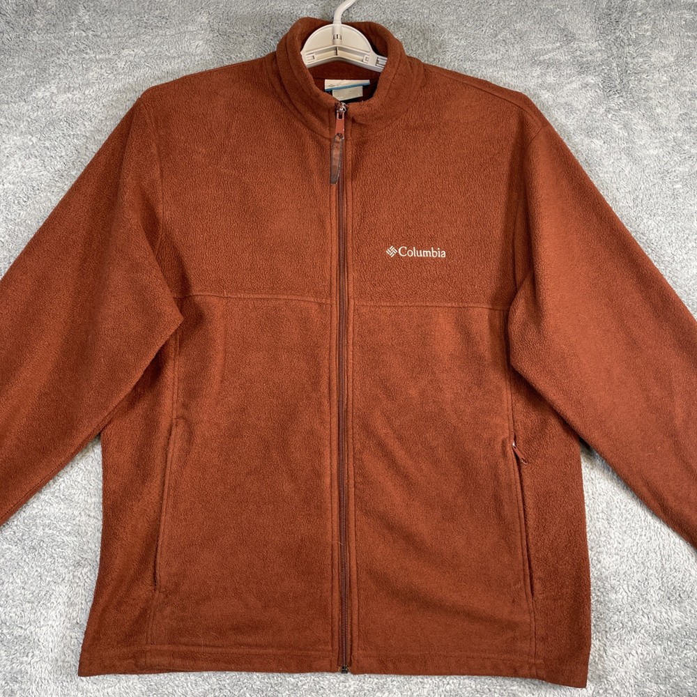 Columbia Fleece Jacket Mens Large Burnt Orange Full Zip pockets cozy outdoors