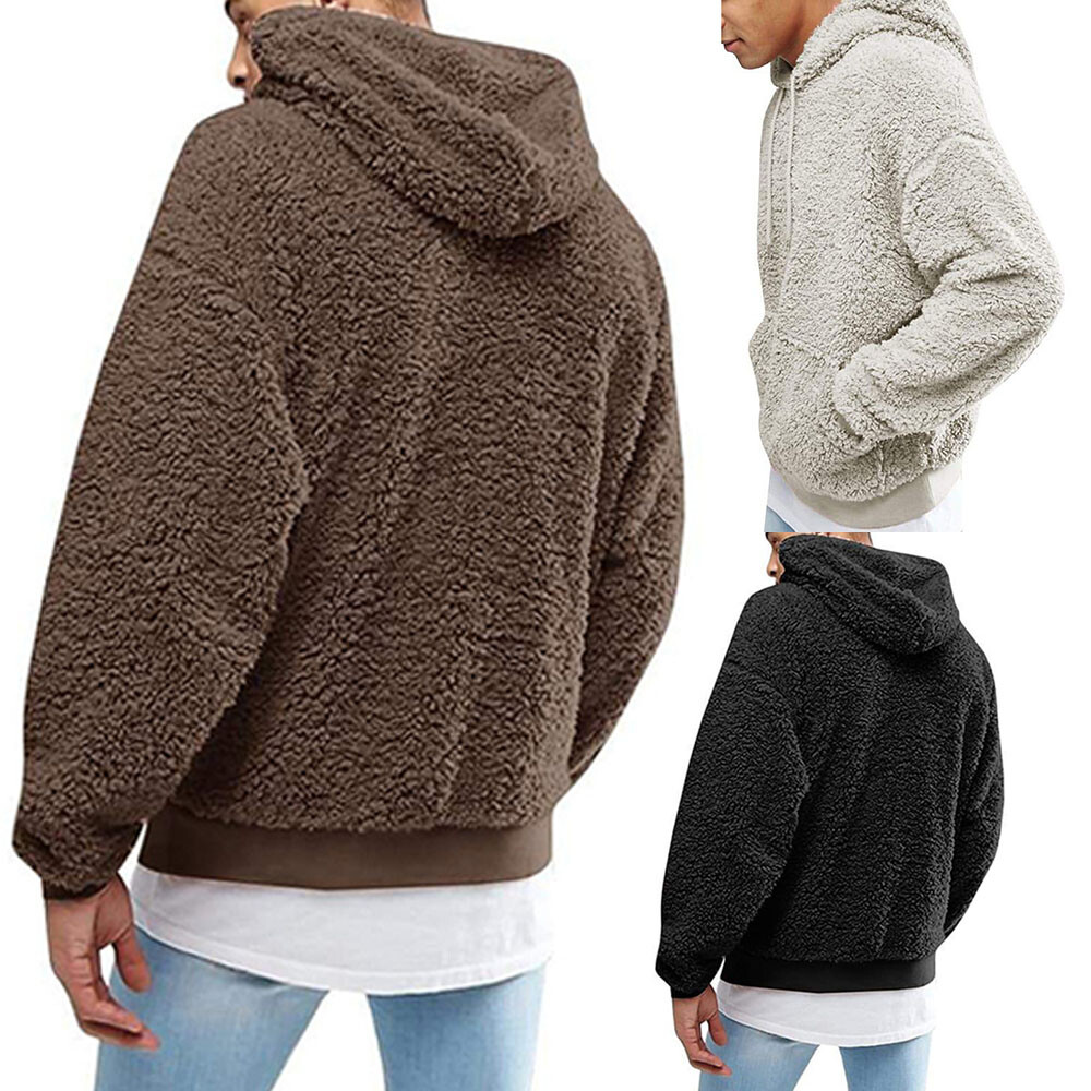 Mens Hooded Fleece Teddy Bear Hoodies Sweatshirt Coat Winter Warm Pullover Tops