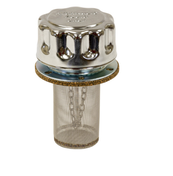 TFA005715L - Chrome Filler-Strainer Breather Cap Assembly W/ LOCKING TAB