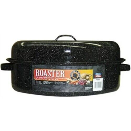 18-Inch Black Ceramic Non-Stick Oval Roasting Pan with Lid  