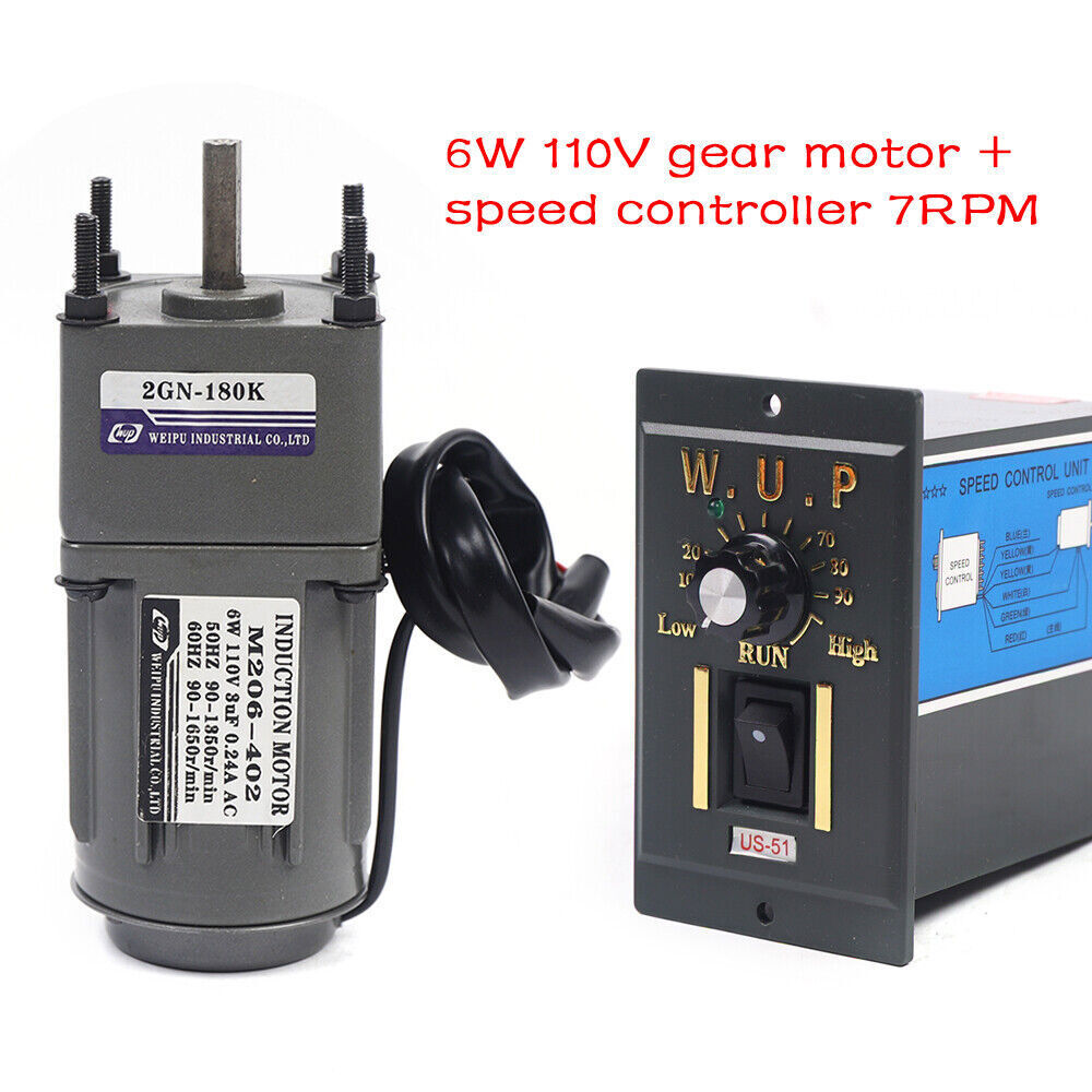 110V AC Electric Gear Motor & Variable Speed Reduction Controller 1:180 7.5RPM