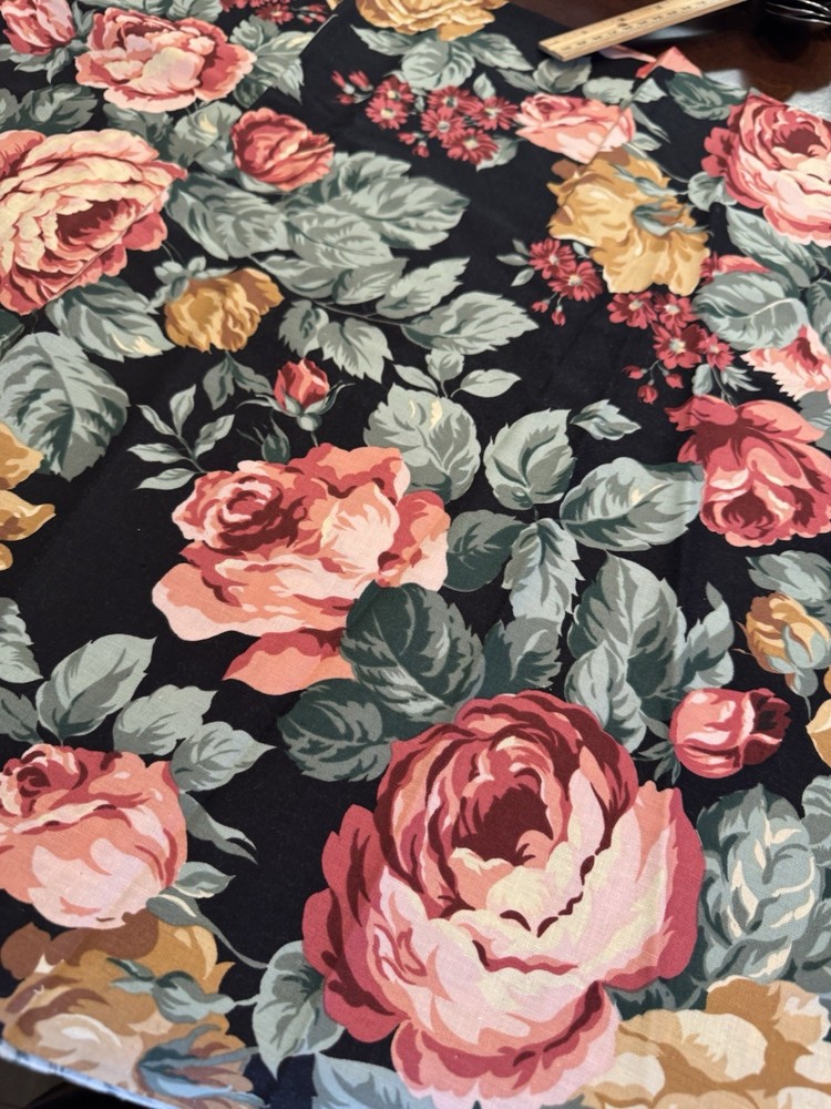 Hoffman Coventry Pink Floral Cabbage Roses Black Fabric 3.5 Yards