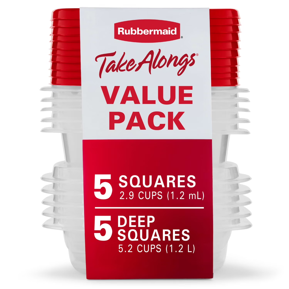 Rubbermaid TakeAlongs Food Storage Containers, 10 Piece Set, Red