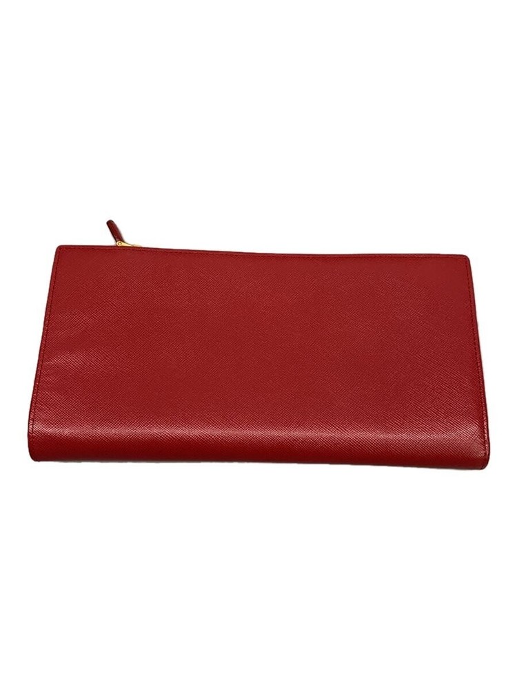 PRADA Saffiano rubber band bi fold wallet leather RED women s