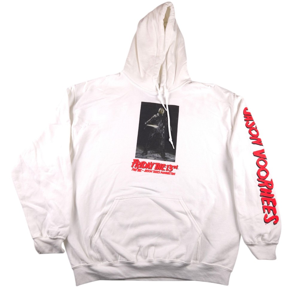 Friday The 13th Jason Takes Manhattan Hoodie Jason Sweatshirt White Size L NWT