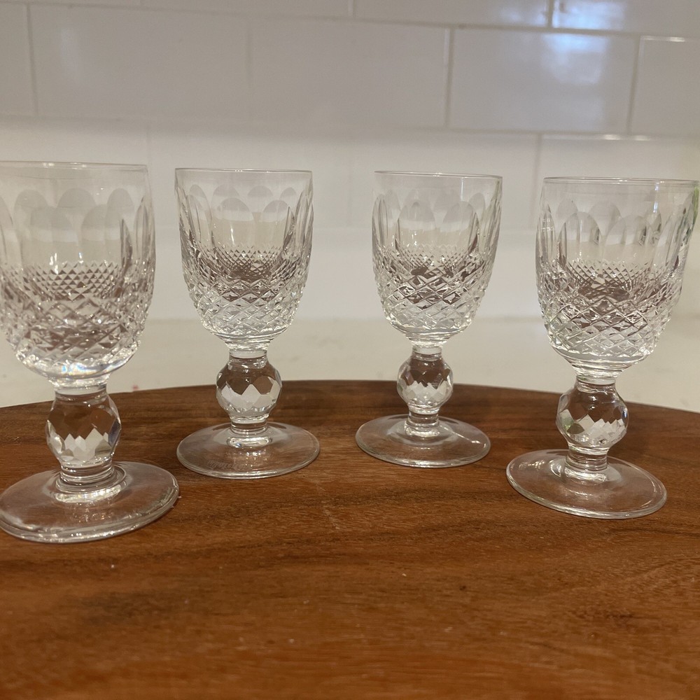 4 Waterford COLLEEN Crystal Cordial Glasses for Wine Whiskey Liqueur 3.25