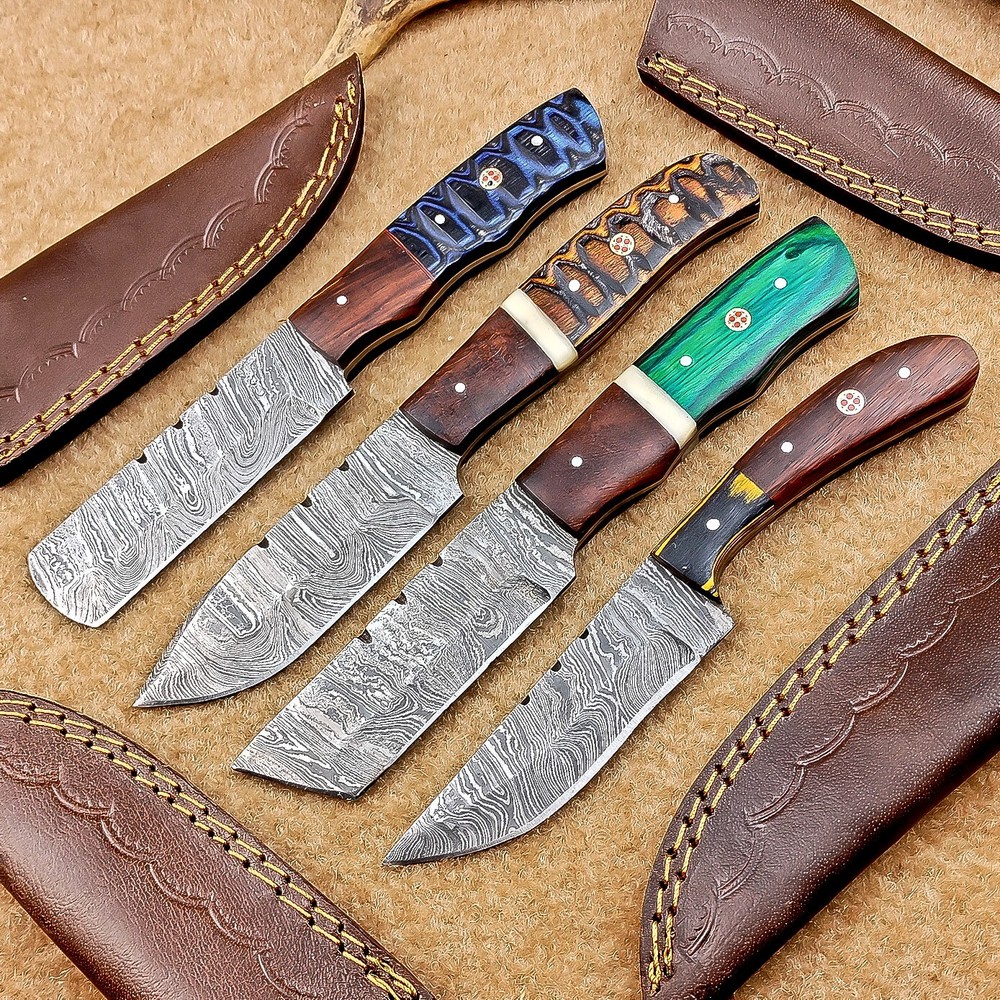 4 Pcs Damascus Blade Skinner Knives Set | 8