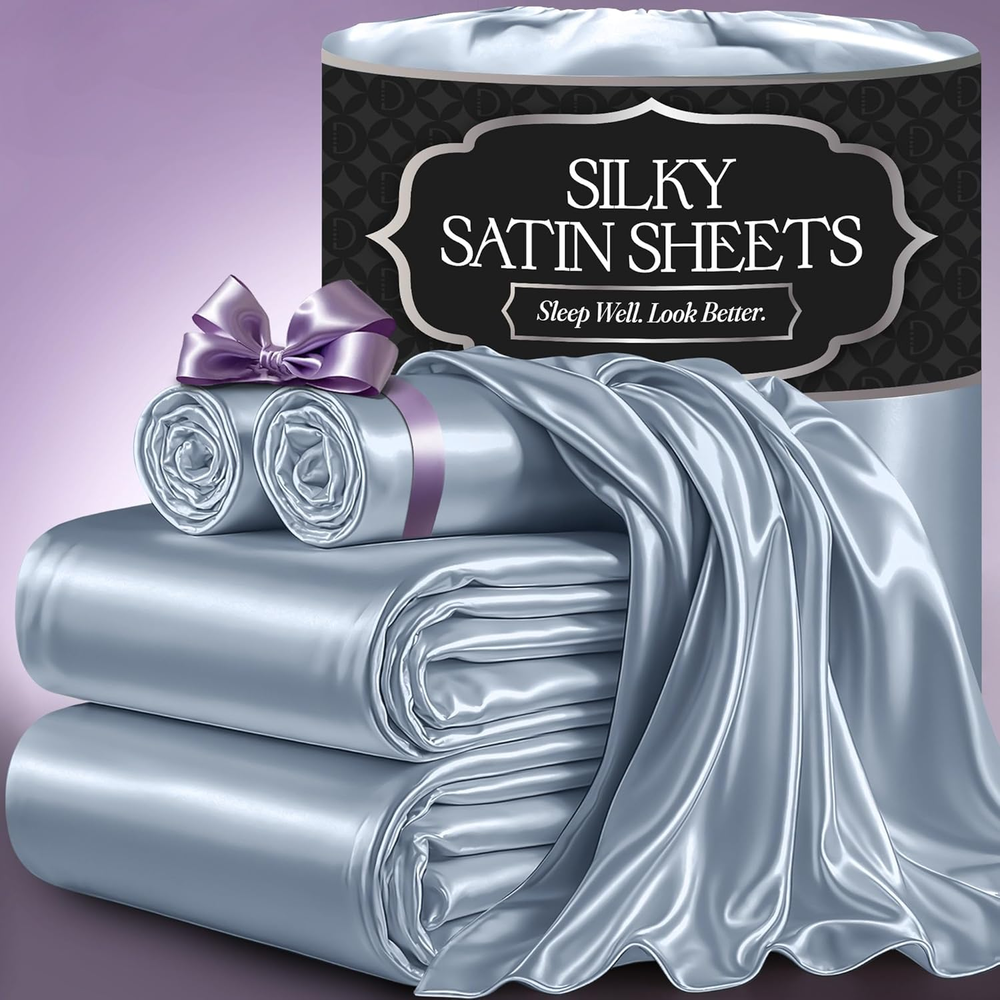 Satin Bed Sheets - 4 Piece Luxury Silky Queen Size Bedding Set - Softer than Sil
