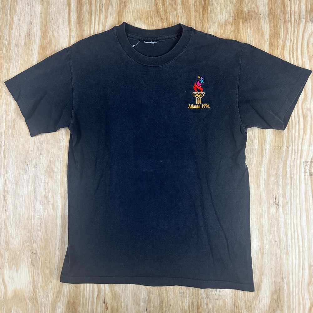 Vintage 1996 Atlanta Olympics Embroidered Mens XL Black Crewneck T-Shirt