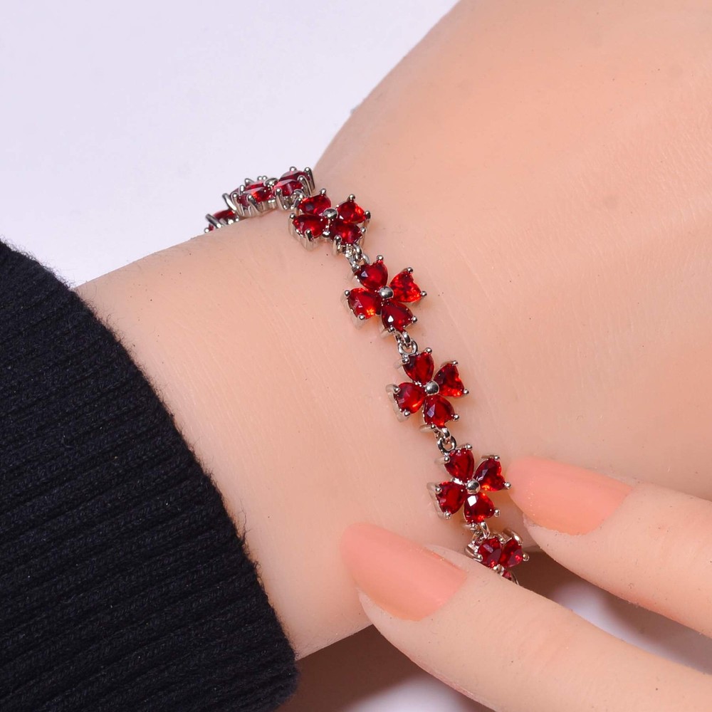 Red Garnet Heart 925 Sterling Silver Tennis Bracelet 8.99 Inch Gift for Her B11