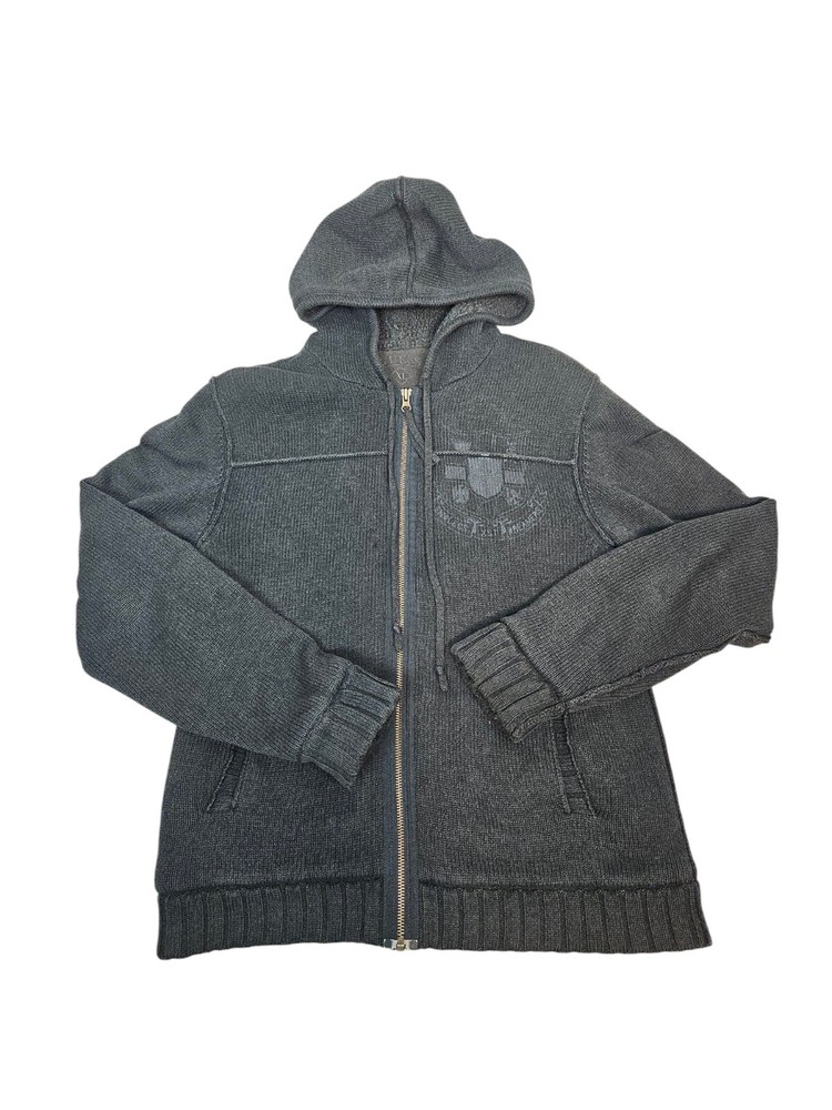 Vintage Y2K Guess Gray Sweater Anorak Full Zip Sherpa Lined Jacket Size XL Men