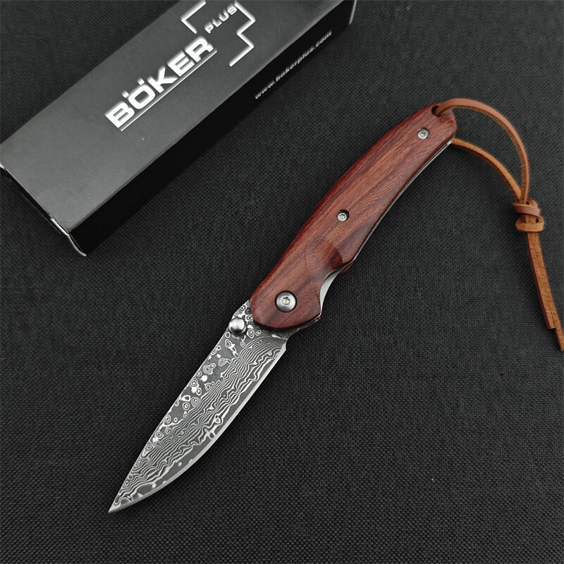Damascus steel mini folding pocket knife for camping and outdoor use