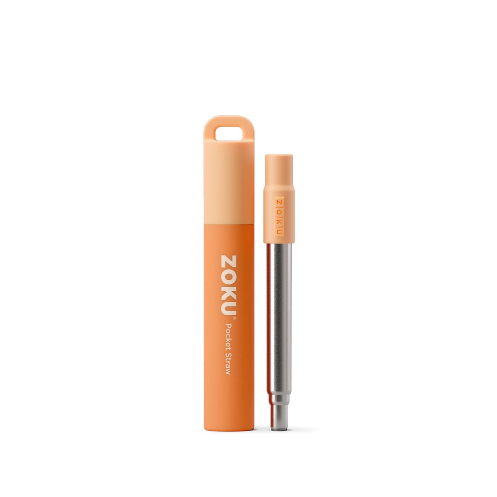 Reusable Metal Straw with Case for Travel, Orange - Collapsible Stainless Ste...