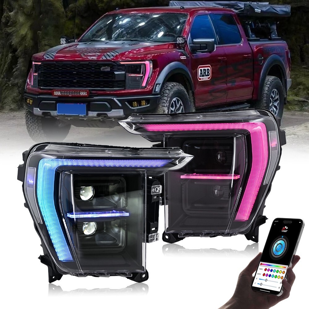 RGB Color LED Headlights for Ford F-150 14th Gen P702 2021-2023 2024 Front Lamps