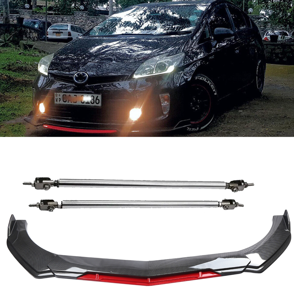 Toyota Prius Carbon Fiber Front Bumper Lip Spoiler Splitter with Strut Rod