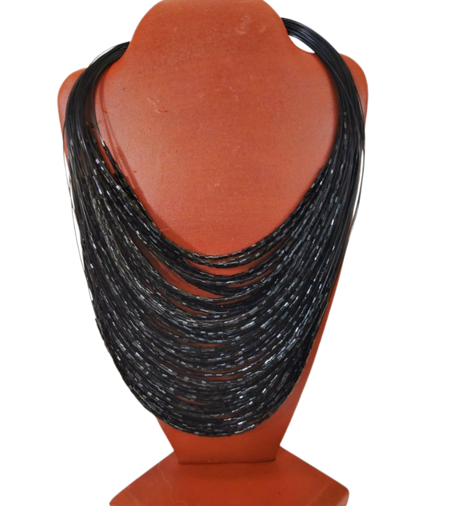 Vintage Multi-Strand Glass Beaded Bib Necklace 16.5 Inches JN1465