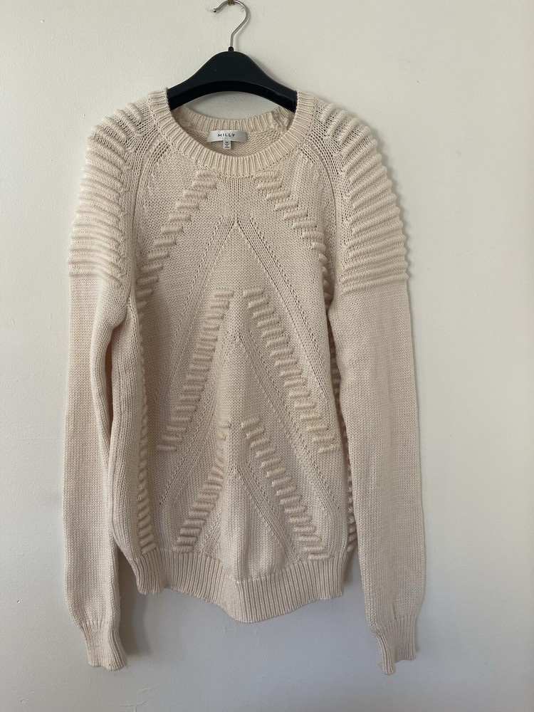 Milly Cream Tan Heavy Weight Wool Knit Sweater Size Medium
