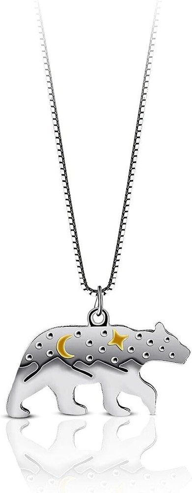 Lovely Polar Bear Pendant Necklace Engraved Moon Star Mountain Nature Animal Vin