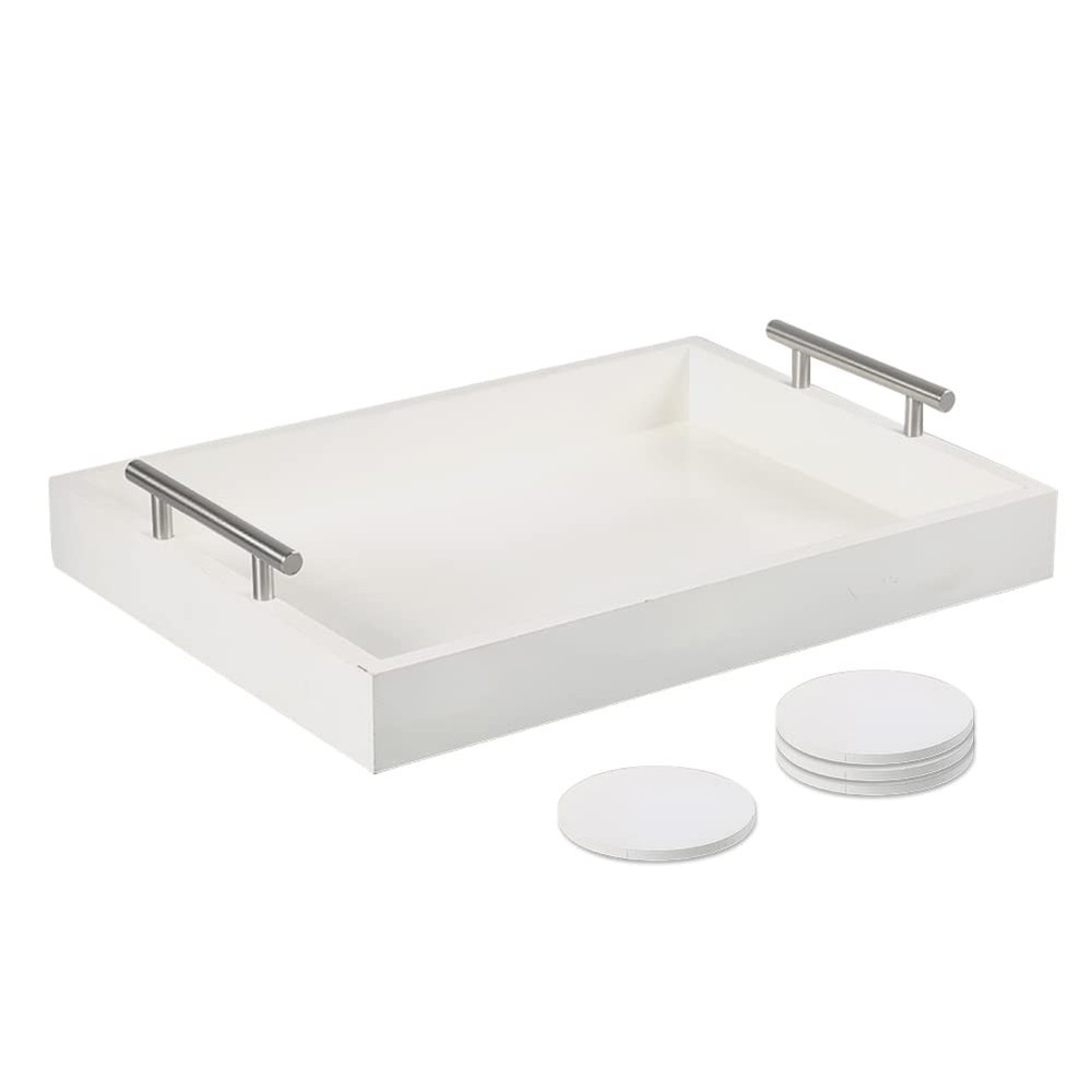 16.5x13 Deluxe Wooden Ottoman Serving Tray Coffee Table with Polished Finish