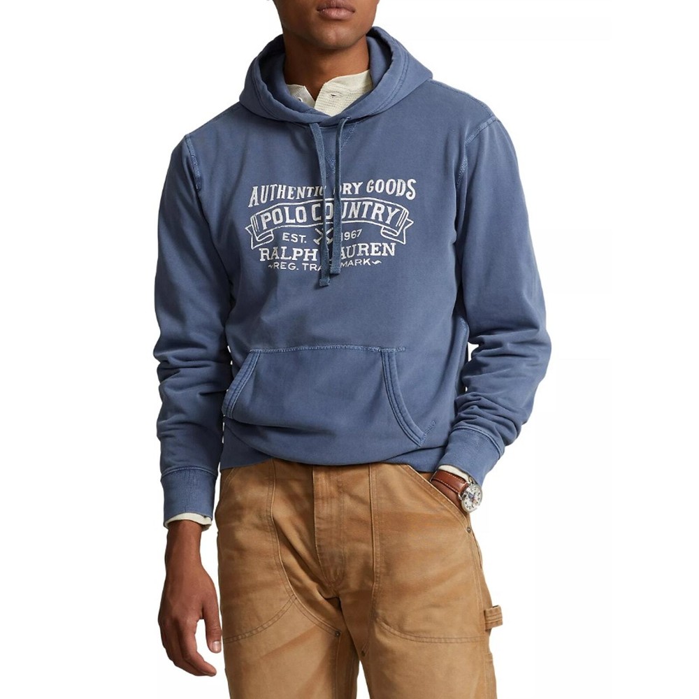 Polo Ralph Lauren Men's Washed Blue Cotton Fleece Kangaroo Hoodie Size 2XLT