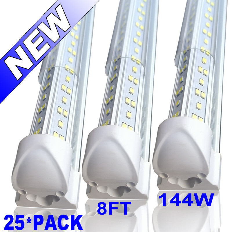 25 Pack Led Shop Light 8 Foot 144W 8ft LED Tube Light T8 Integrate 4 Row Fixture
