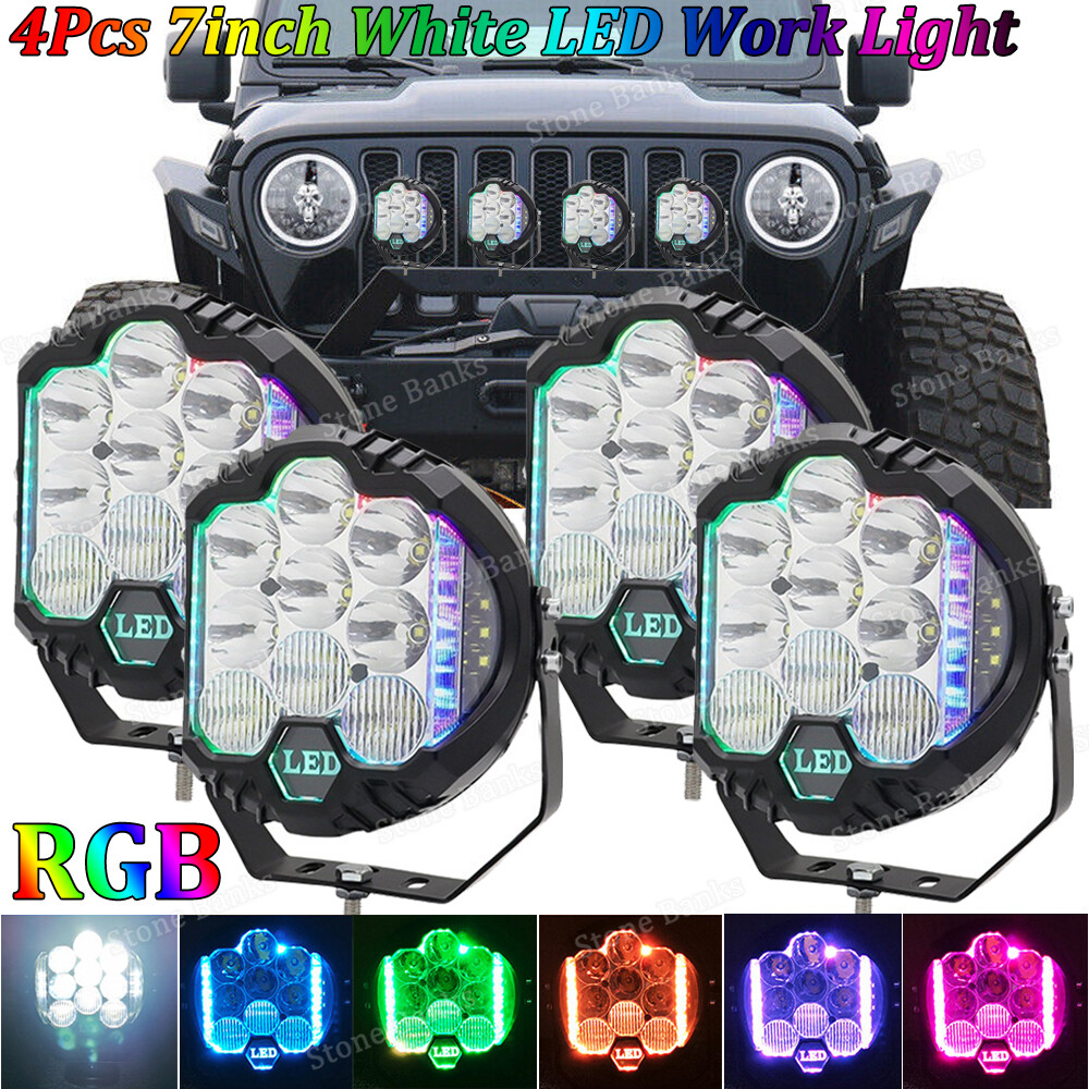 4PC 7'' LED Work Light Spot Flood Combo Fog Lamp Offroad Truck SUV Driving 6500K