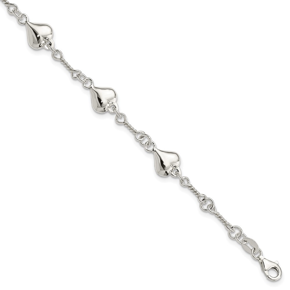925 Sterling Silver Polished Heart Bracelet 7.5