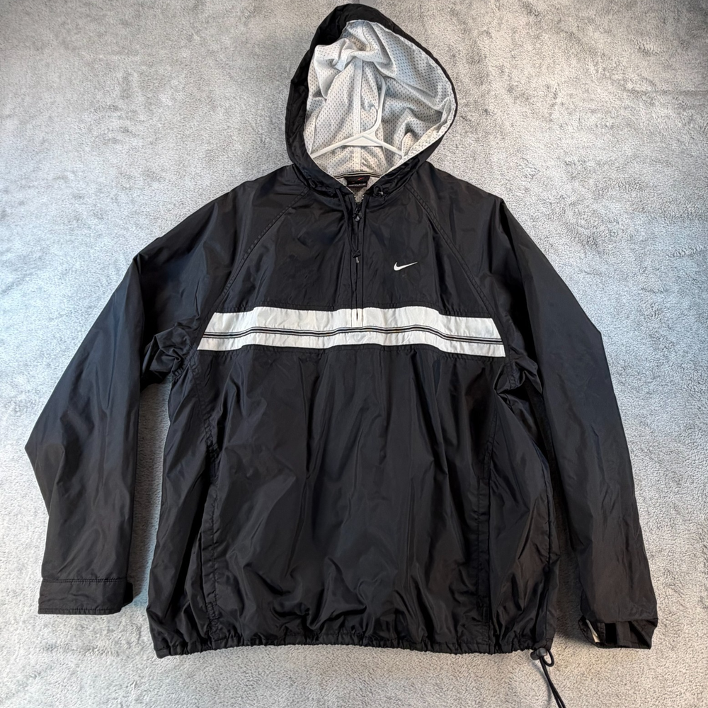 Nike Vintage Windbreaker Jacket Women’s Large Black Hooded Mesh Lined 90s