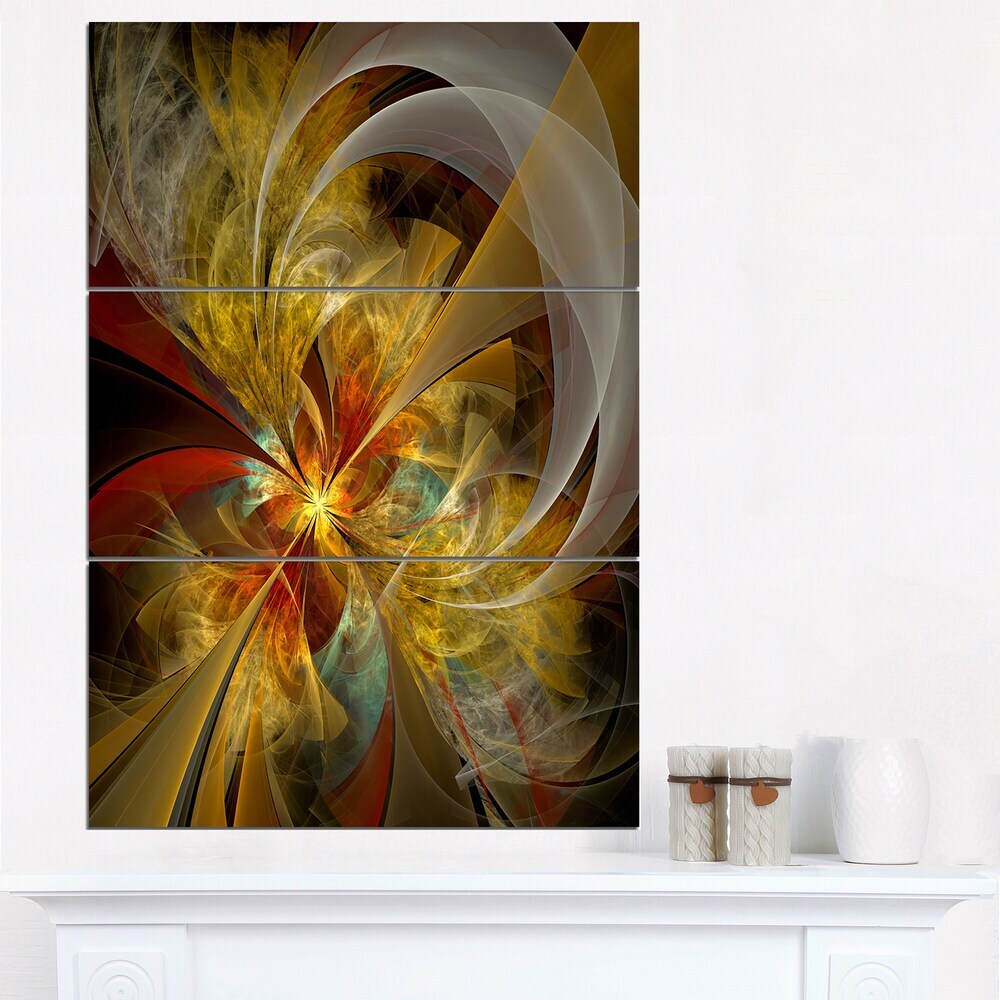 Bright Yellow Symmetrical Flower Design - Modern Floral Black 28 in. wide x 36 i